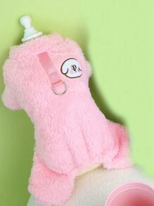 PETSIN Rosa flauschiger thermisch gefütterter süßer Jumpsuit, Herbst/Winter Haustier Bekleidung mit Leine - Pink - Übersicht 2