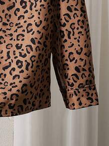 SHEIN 1 件青少年女孩豹纹翻领开衫长袖休闲时尚夹克