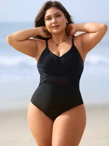 Swim Lushoire Plus Size Minimalist Casual Everyday Sleeveless One-Piece Camisole Summer