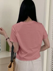 DAZY Women Casual Solid Color Hollow Heart Short Sleeve T-Shirt Valentine Valentine's Day