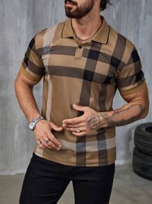 Manfinity CasualCool Men's Plaid Short Sleeve Casual Commuter Polo Shirt