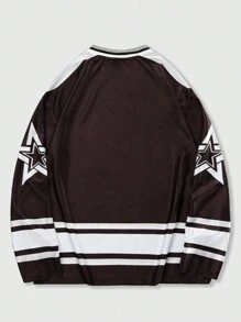 ROMWE MEN Prep Men's Blockcore Long Sleeve Hockey Jersey, Simple And Fashionable - Multicolor - View 2