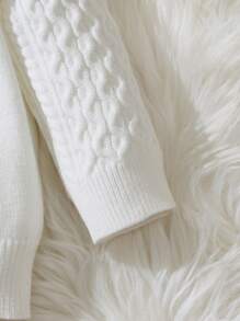 SHEIN Leap Crew Young Boy Twist Texture Round Neck Long Sleeve Sweater, Comfortable And Warm, Suitable For Commute, School, Casual, Street Photography, Party And Outdoor Activities,In Fall/Winter - White - View 3