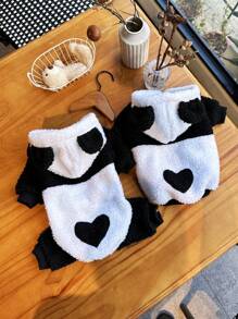 PETSIN 可爱黑白熊猫设计连体衣，秋冬季适合狗和猫的温暖宠物连帽衫