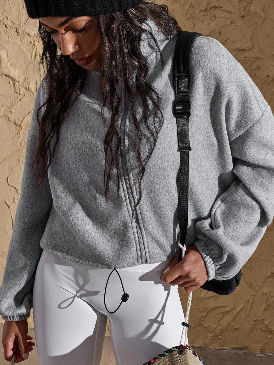 VARSITIE Hhoodie Igh Collar Long Sleeves Loose Hem Cuffs Women Sports Sweatshirts - Grey - View 1