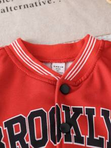 Young Boys Casual School Sports Brooklyn Letter & Number Print Colorblock Long Sleeve Jacket For Fall/Winter, Suitable For Outdoor And School Wear