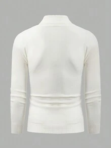 RueChic Men's Casual Fitted White Turtle Neck Sweater, Comfortable And Simple Design - White - View 2