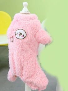 PETSIN Rosa flauschiger thermisch gefütterter süßer Jumpsuit, Herbst/Winter Haustier Bekleidung mit Leine - Pink - Übersicht 7