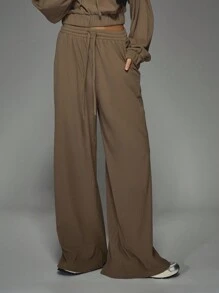 MISSGUIDED Ribbed Wide Leg Jogger Pants With Side Pockets Drawstring Waist Athleisure Lounge Wear Fall Winter Palazzo Style Comfort Pants