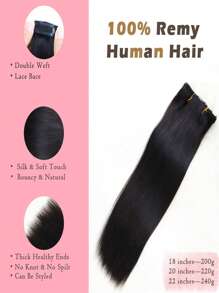 9 piezas extensiones de cabello humano remy 100% naturales negras de 200g/220g/240g con base de encaje, alineadas con cutícula, doble clip para cabello fino de mujer, apariencia natural, alta calidad - Natural Black - Ver 2