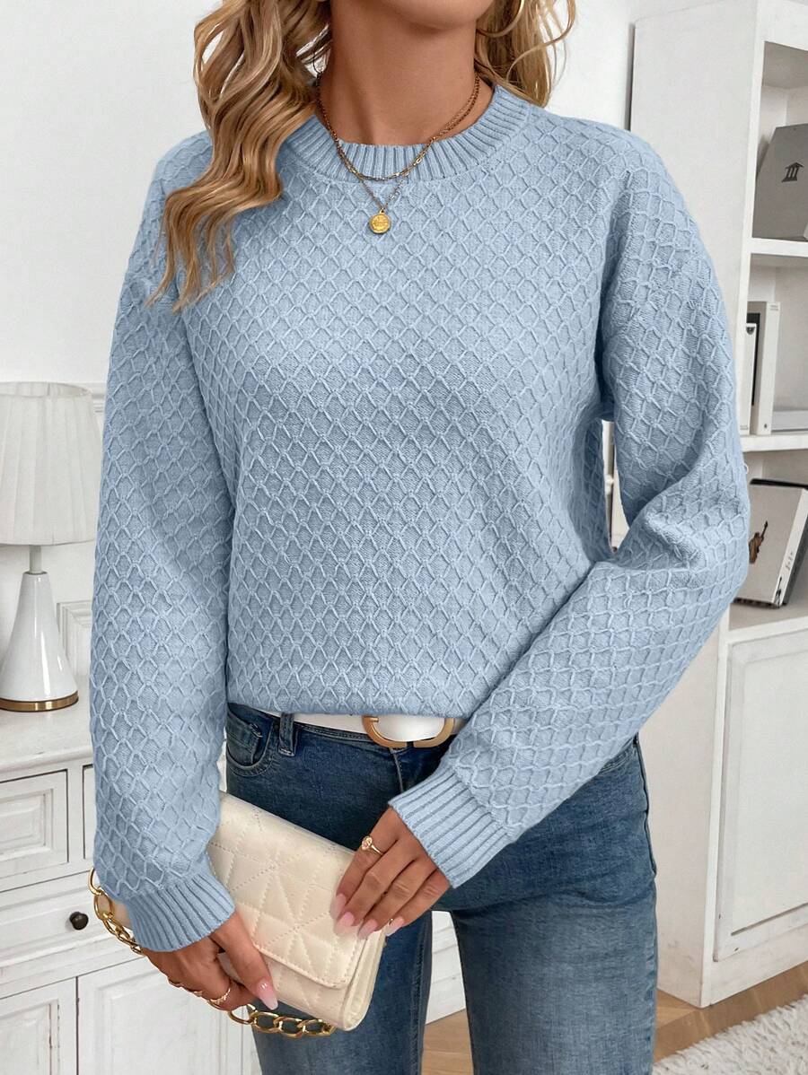 SHEIN LUNE Áo len dệt kim thời trang tối giản thường ngày cho nữ, mặc hàng ngày - Màu xanh nhạt - Xem 1