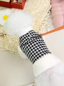 PETSIN 黑色格纹羊羔绒牵引绳兼容可爱温暖加厚宠物外套适合秋冬季 - 黑色 - 查看 2