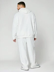 Manfinity NXTstreet 2pcs Plus Size Men's Casual White Cable Knit Long Sleeve Hoodie Sweatshirt And Pants Set
