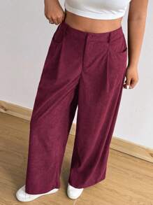 Flirla Plus Size High Waist Corduroy Wide Leg Pants For Women, Loose Fit Flattering Casual Trousers, Autumn/Winter
