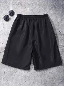 Tween Boy' Casual Academy Style Drawstring Black Shorts, Daily Versatile - Black - View 2