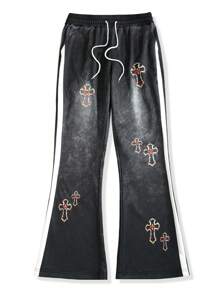 Manfinity EMRG Men's Casual Washed Cross Print Drawstring Waist Sweatpants