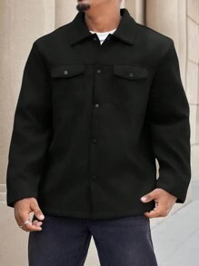 Manfinity Homme Plus Size Men's Casual Overcoat, Minimalist & Fashion, Everyday Wear, Fall/Winter - Black - View 3