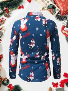 Manfinity Homme Chemise de Noël décontractée à manches longues pour hommes, avec motifs amusants et colorés de Père Noël, flocons de neige, cerfs blancs. Parfaite pour les vacances et à porter entre amis.