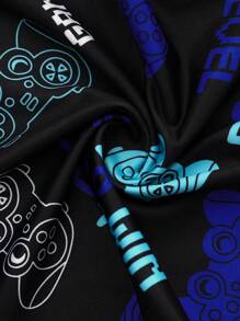 Conjunto de pijama de manga larga con estampado de controlador de videojuegos y pantalones cómodo para niño preadolescente, otoño