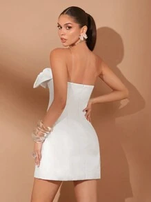 Lumalex 结婚周年纪念春节聚会季节情人节优雅蝴蝶结装饰女式连衣裙，奢华风格，适合秋冬季 - 白色 - 查看 2