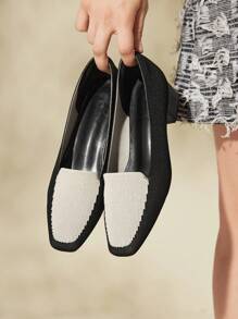 CUCCOO BASICS 女士方头高跟休闲平底鞋，适合圣诞节和新年假期的日常穿着，秋冬季节 - 黑色 - 查看 1