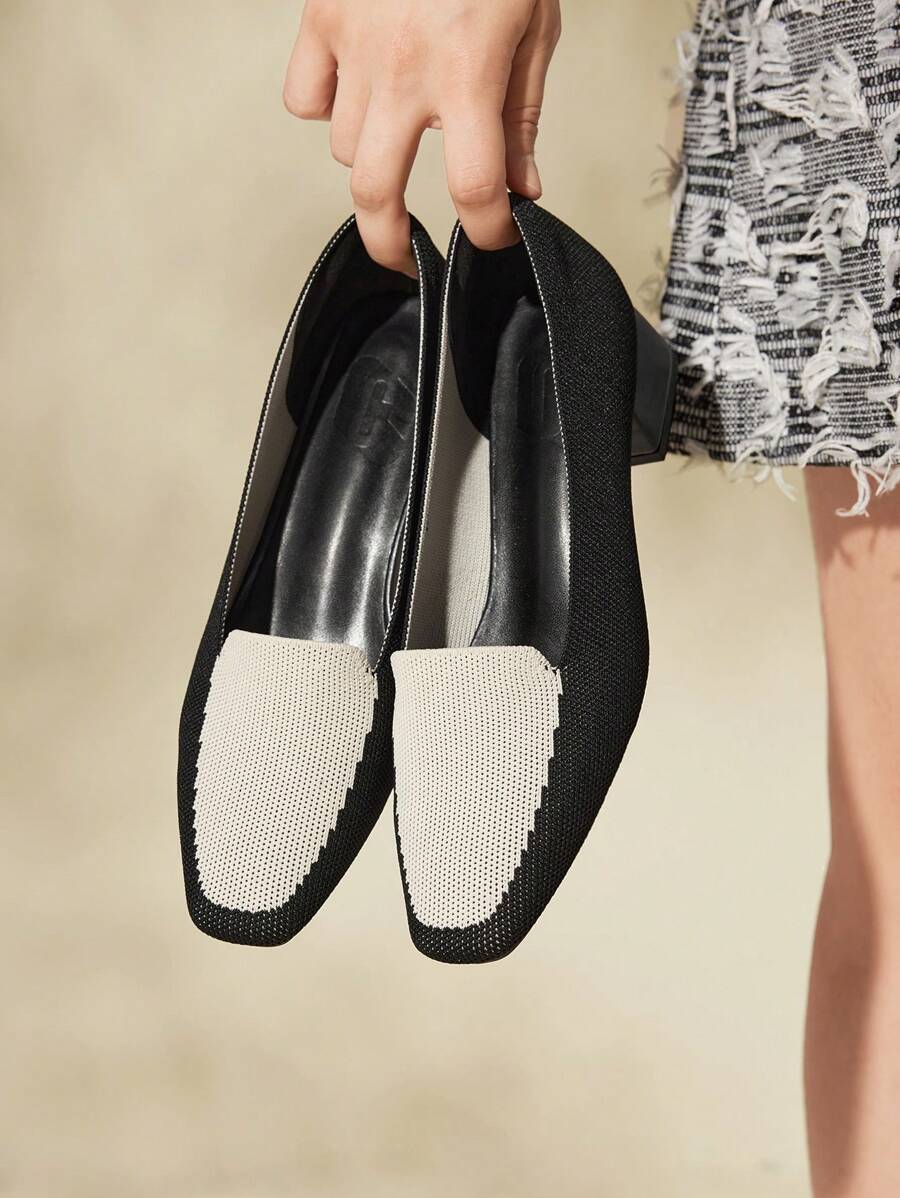 CUCCOO BASICS 女士方头高跟休闲平底鞋，适合圣诞节和新年假期的日常穿着，秋冬季节 - 黑色 - 查看 1