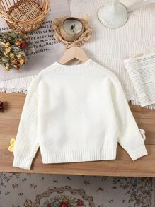 SHEIN Chaqueta holgada informal para niña con bloqueo de color, decoración floral 3D y manga caída con botones, adecuada para otoño/invierno