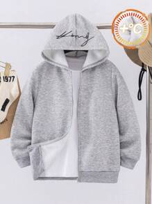 Conjuntos de roupas para meninos pré-adolescentes - Inclui moletom com capuz e zíper com estampa de letras, camiseta básica e calças de cor sólida para o primeiro dia de aula