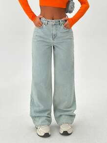 EURMUSE LOW WAIST WIDE LEG BELT DETAIL JEANS - Medium Wash - View 4