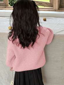 DAZY Young Girl Plain Round Neck Bow Decor Simple Stylish Knit Sweater, Suitable For Spring And Autumn - Pink - View 6