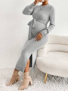 SHEIN Maternity Casual Solid Color Side Slit Bodycon Dress, Autumn/Winter