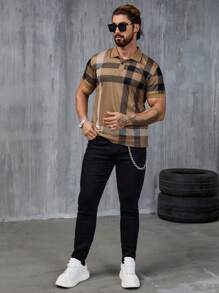 Manfinity CasualCool Men's Plaid Short Sleeve Casual Commuter Polo Shirt