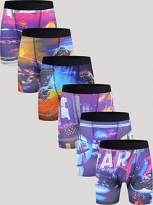 Snug Zone 6pcs/Pack Men's Punk Racer Pattern Boxer Shorts