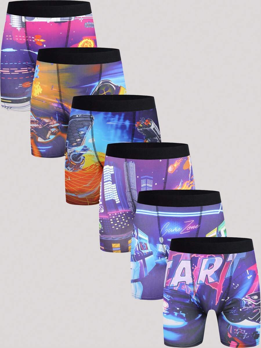 Snug Zone 6pcs/Pack Men's Punk Racer Pattern Boxer Shorts