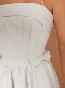 Lumalex 结婚周年纪念春节聚会季节情人节蝴蝶结装饰喇叭下摆迷你女士皮革连衣裙 - 白色 - 查看 8