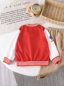 Young Boys Casual School Sports Brooklyn Letter & Number Print Colorblock Long Sleeve Jacket For Fall/Winter, Suitable For Outdoor And School Wear