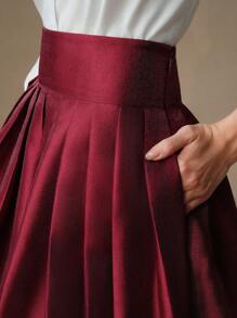 Anewsta 高腰优雅蓬蓬公主风半身裙酒红色长裙 - 酒紅色 - 查看 7