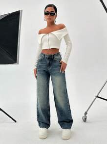 EURMUSE HIGH RISE STRAIGHT VINTAGE WASH Y2K JEAN - Dark Wash - View 5