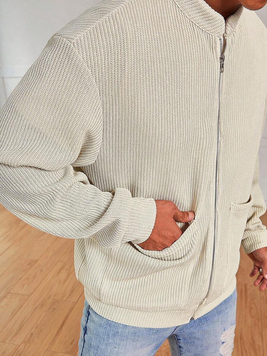 Manfinity Hypemode Men's Casual Textured Knit Jacket For Outdoor, Autumn - Apricot - View 1