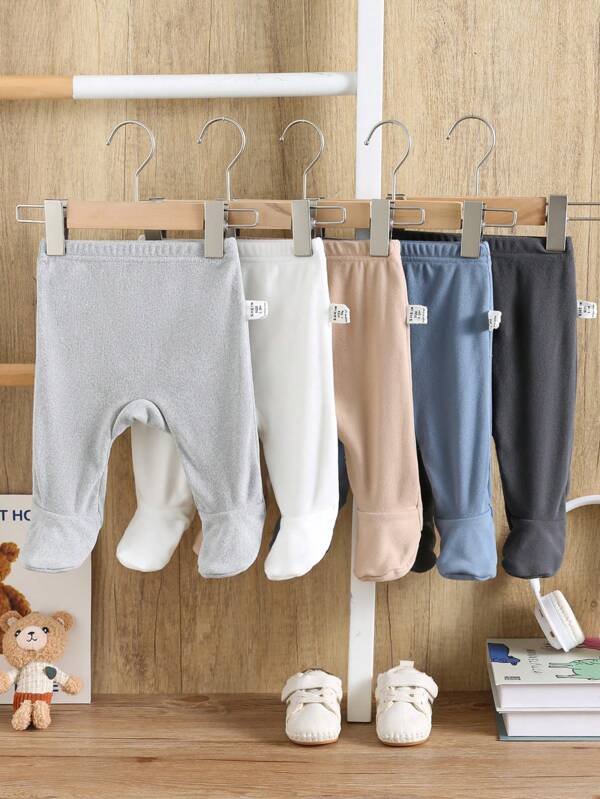 Pachet de 5 bucăți pentru nou-născuți, băieți și fete, leggings casual drăguți, clasici, cu talie elastică, de culoare solidă