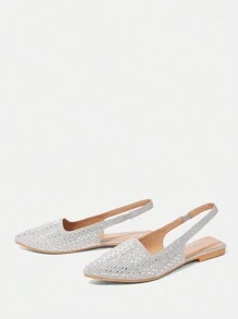 CUCCOO TILAWA Nuevos zapatos planos con puntera puntiaguda y aplicaciones de rhinestones para mujeres - Plateado - Ver 2