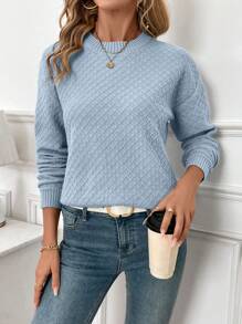 SHEIN LUNE Áo len dệt kim thời trang tối giản thường ngày cho nữ, mặc hàng ngày - Màu xanh nhạt - Xem 6