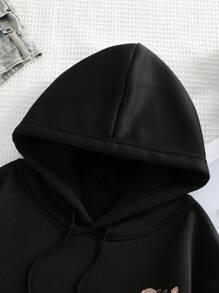 INAWLY 1件装女士字母花卉印花连帽长袖卫衣，适合毕业季、返校季、教师节等场合，秋季返校套头衫。 - 黑色 - 查看 3