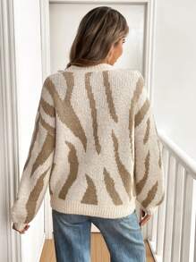 SHEIN Frenchy Suéter holgado con cuello redondo y bloqueo de color para mujer, otoño/invierno