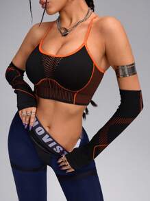 Innovista Seamless With Breathable Netted Structure High Elastic Sport Woman Bra Top Sleeve Included, With Sleeve Cover Bra 2pcs, Push Up Bra, Workout Tank Tops, High Elastic,Running Work Out, Yoga, Party, Going Out Tops, Festival, Colorblock,Ski