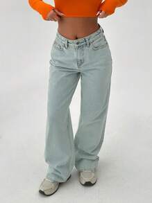 EURMUSE LOW WAIST WIDE LEG BELT DETAIL JEANS - Medium Wash - View 6