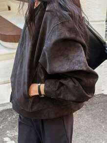 DAZY 休闲摩托车扎染印花女式皮夹克