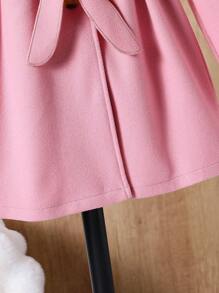 Tween Girl Collared Belted Coat - Pink - View 6