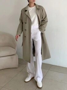 DAZY 男士休闲纯色风衣，时尚日常穿着 - 灰色 - 查看 1