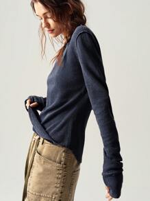 Bohemela 基本款纯色圆领长袖修身女式 T 恤